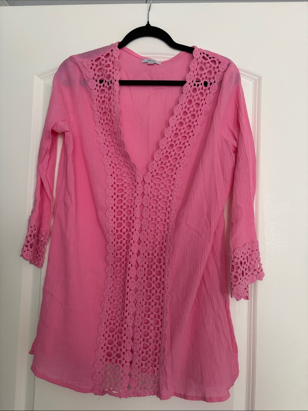 Raviya Hot Pink Crochet-Trim V-Neck Swim Coverup